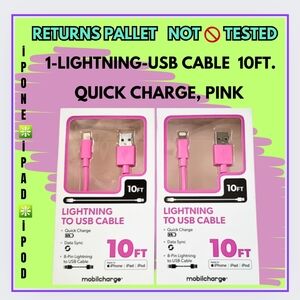 🥳1-APPLE-LIGHTNING USB QUICK CHARGER/PINK 10ft. PALLET RETURN  NOT 🚫 TESTED